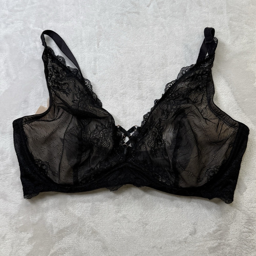 Smart & Sexy 38DD Black Sheer Lace Unlined Underwire Bra SA1225